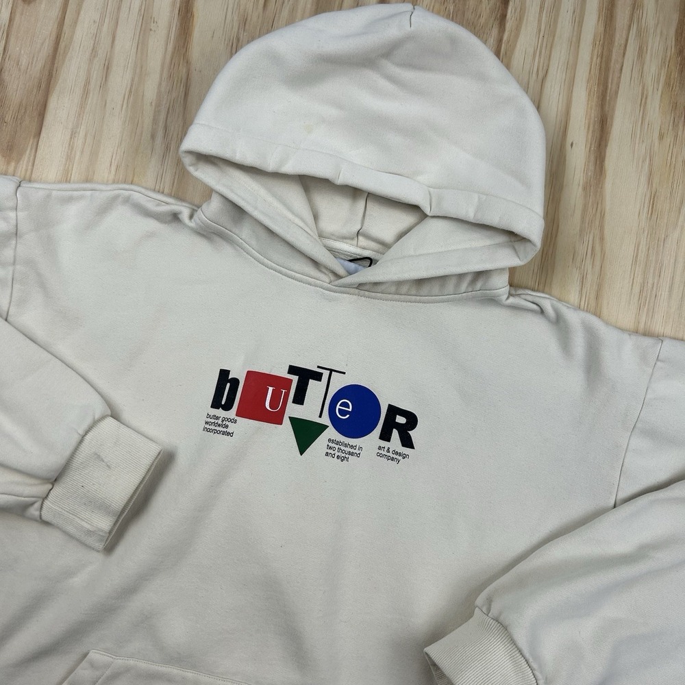 Butter Goods Men's 2XL Beige Tan Worldwide Hoodie Streetwear Graphic Pullover